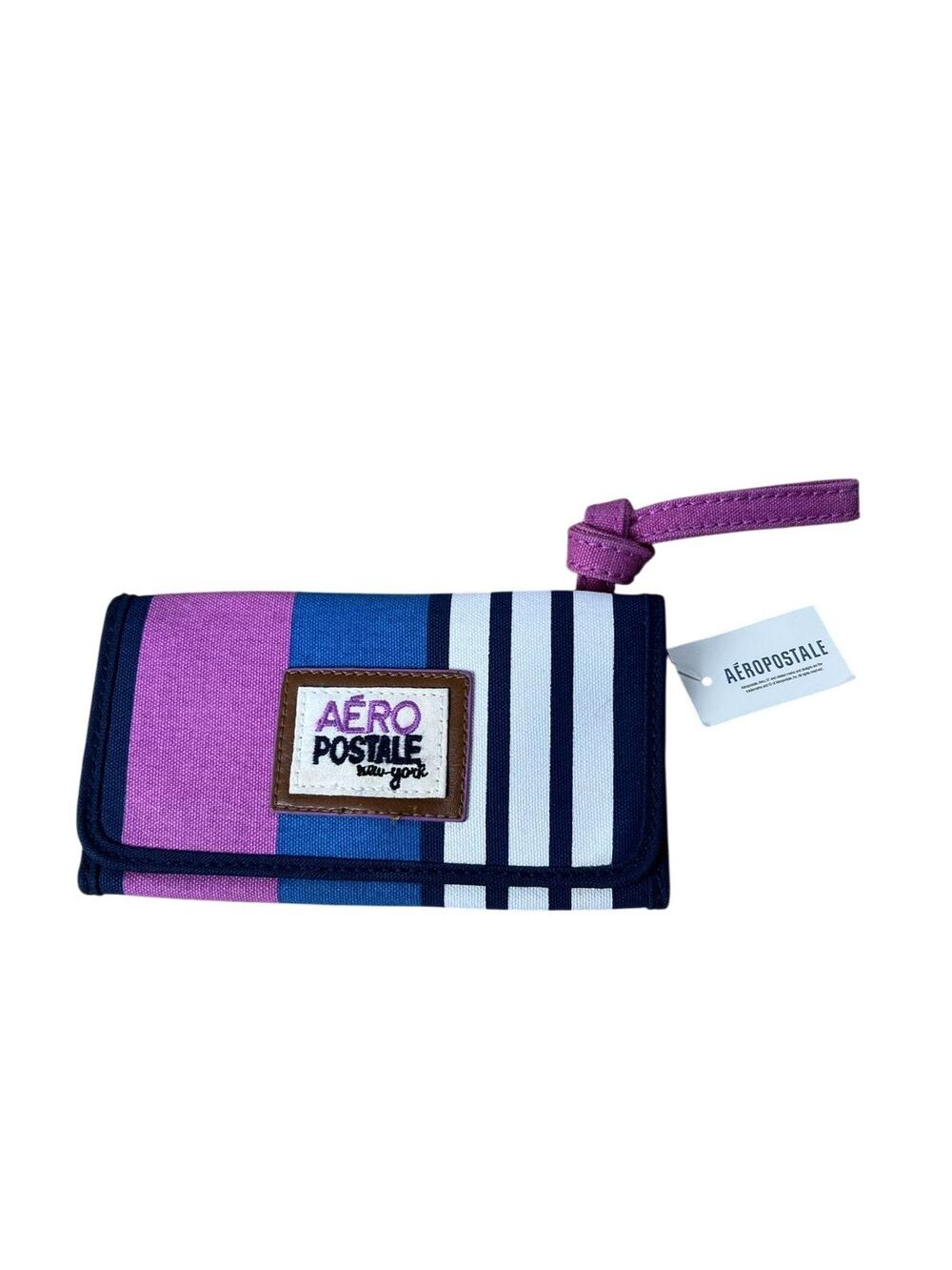 Aeropostale Clutch Womens Small Multicolor Canvas Striped Snap Closure Applique